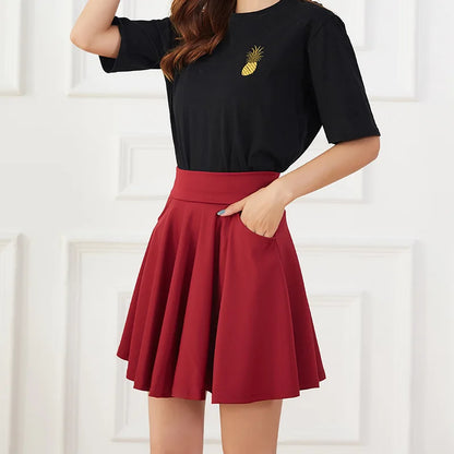 Black Pocket Shorts Skirt Flared Mini