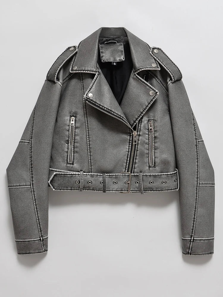 Chic Vintage Faux Leather Biker Jacket