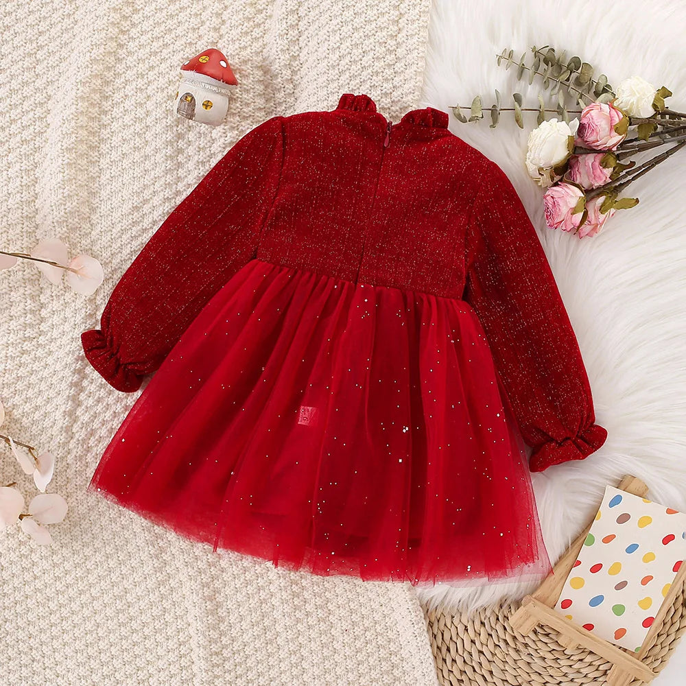 Weihnachtsrotes Samtkleid für Babymädchen