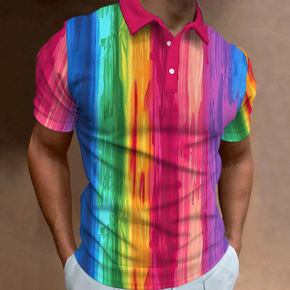 Polo imprimé arc-en-ciel 3D pour homme