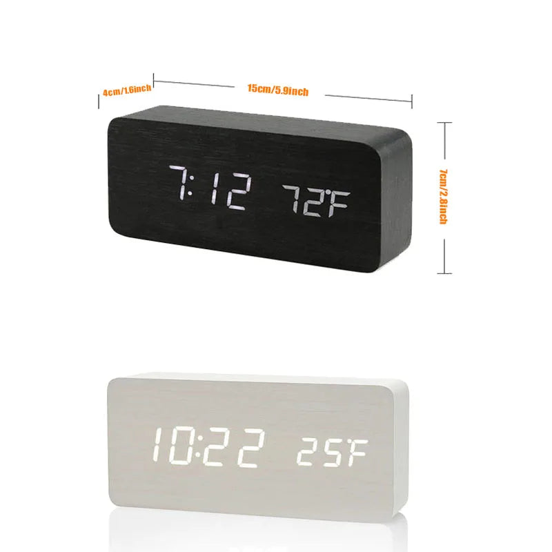 Wooden LED Digital Alarm Clock with Temperature Display