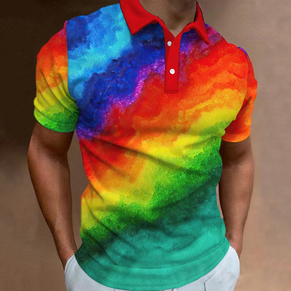 Polo imprimé arc-en-ciel 3D pour homme