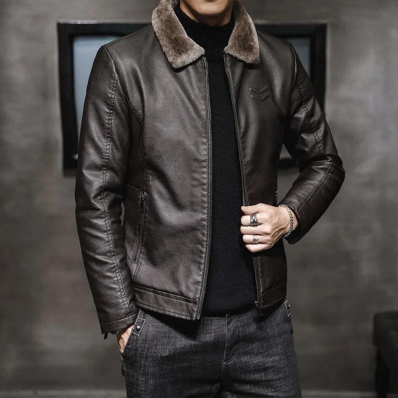 Men's Leather Jacket Velvet Lined Trend