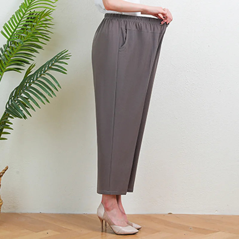 Summer High-Waist Elastic Silk Pants