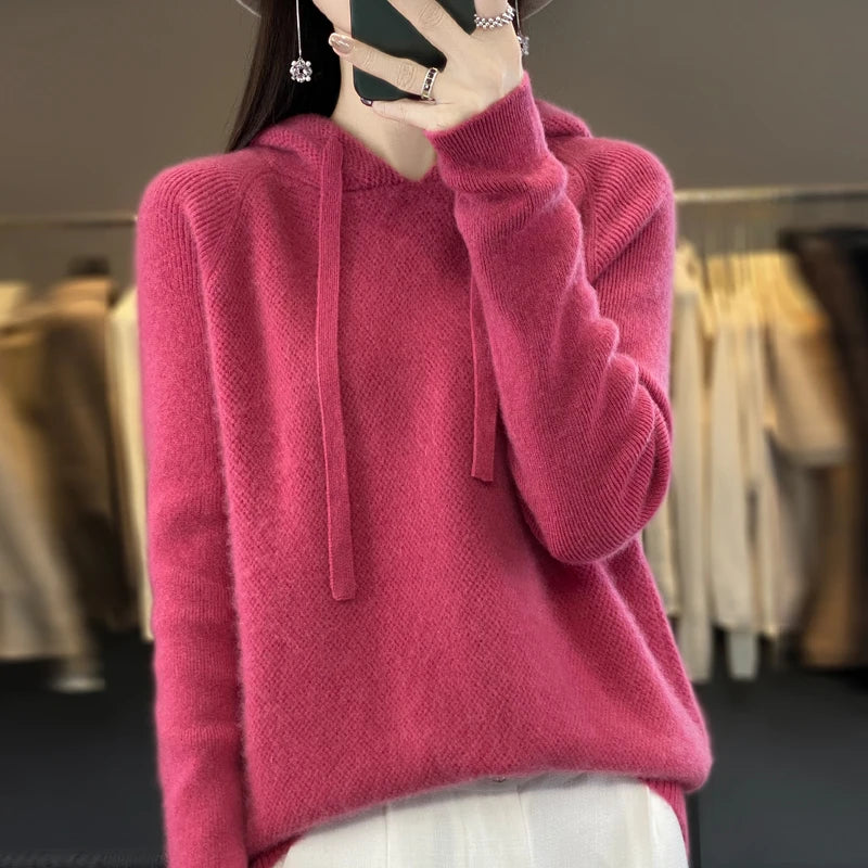 Cozy Pure Wool Hooded Sweater for Women