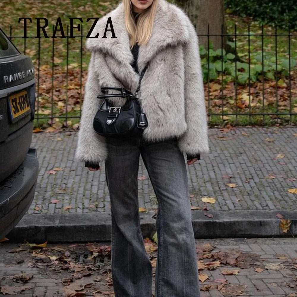 Trendy Oversized Faux Fur Casual Jacket