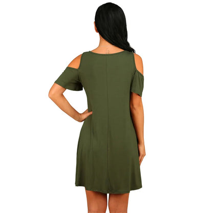 Women's Elegant Off Shoulder Short Sleeve O-Neck A-Line Dress