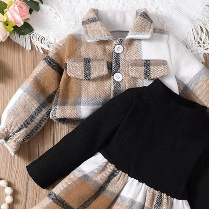 Baby Girl Plaid Long Sleeve Dress Set