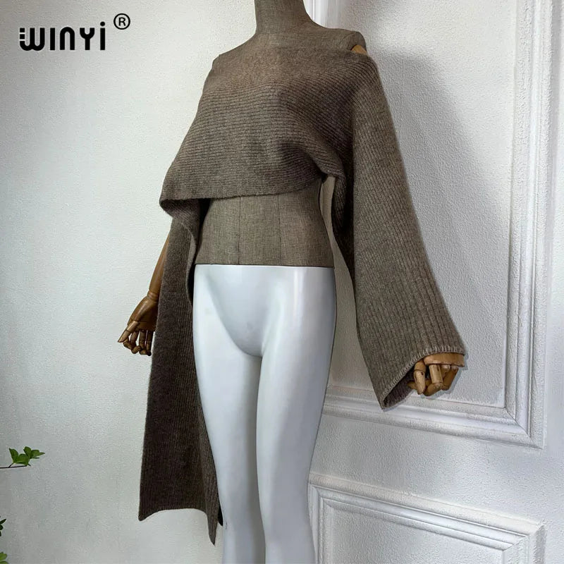 WINYI Monocolour Pullover Cape- Stylish Sweater for Fall