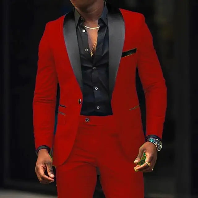 Men's Slim Fit 2 Piece Lapel Blazer Wedding Suits