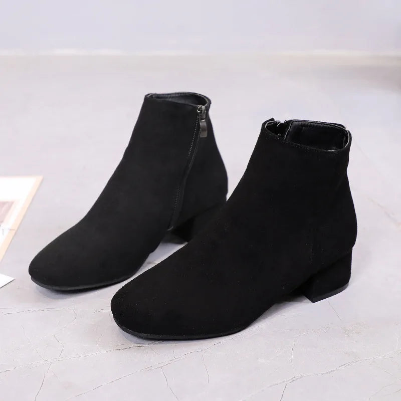 Bottines chaudes en laine à talons mi-hauts pour femmes