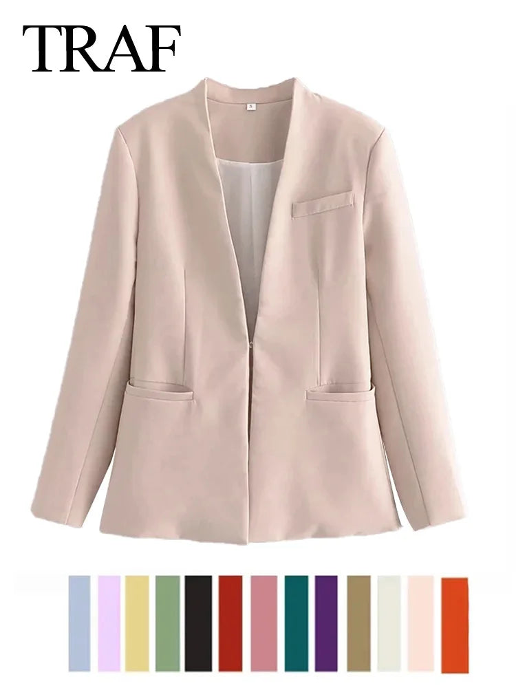 Vintage-Inspired Solid Blazers for Office Wear