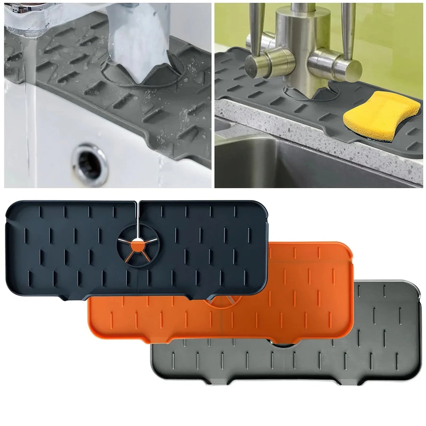 Tapis de robinet d'évier en silicone avec égouttoir en éponge