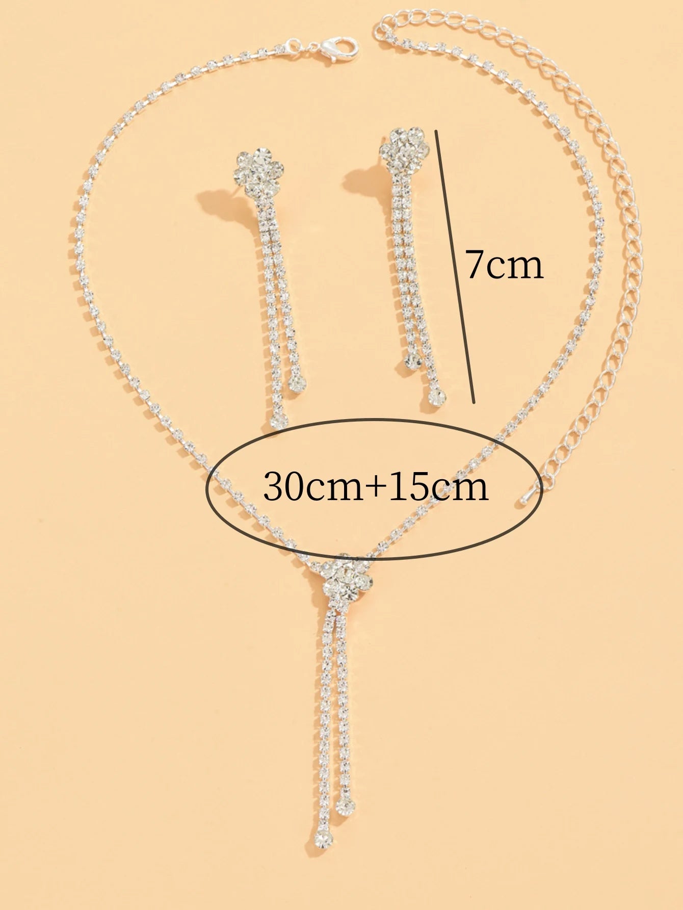 3-teiliges Schmuckset mit schlichter Strass-Halskette und Ohrringen für Damen