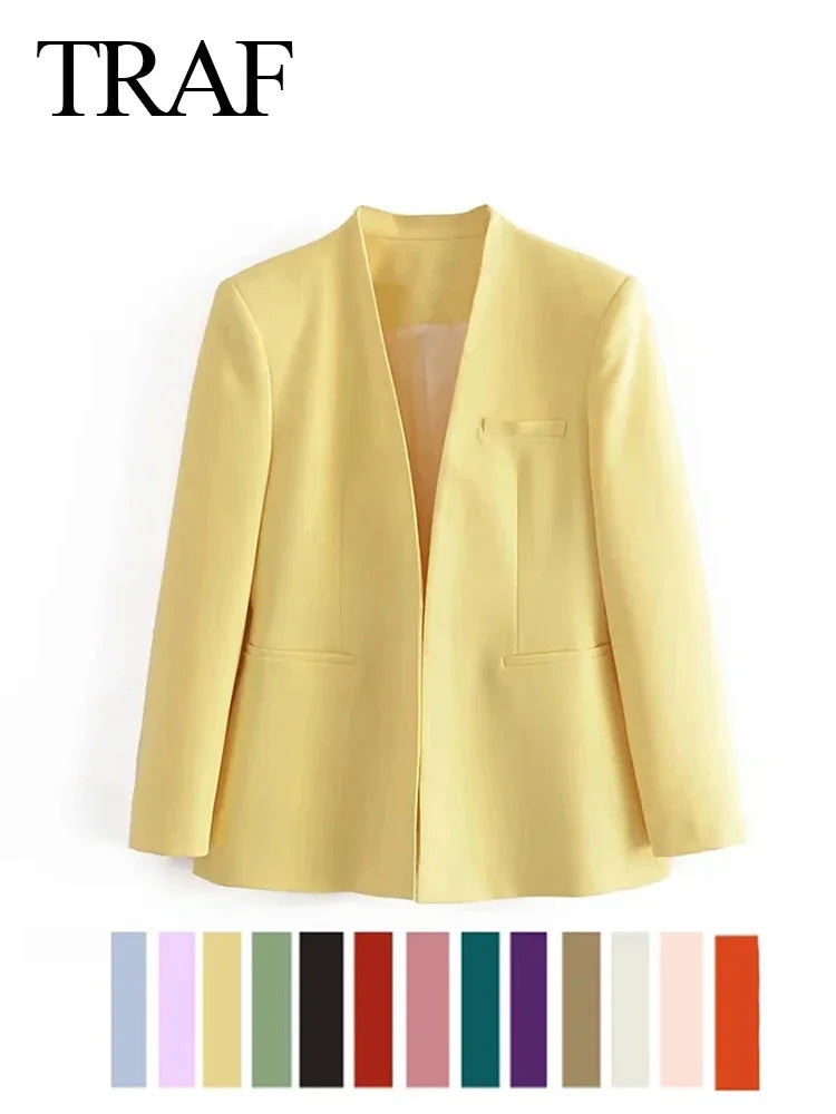 Vintage-Inspired Solid Blazers for Office Wear