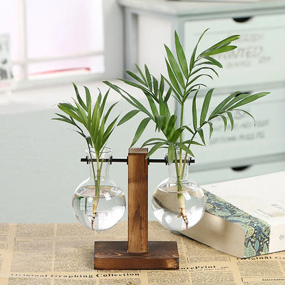 Creative Wooden Frame Hydroponic Vase - Flower Arrangement Container Green Pineapple Glass Vase Home Decor