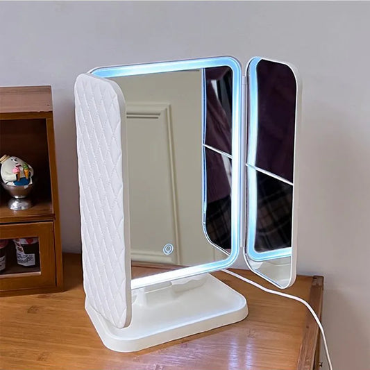 LED Lights Trifold Makeup Mirror - Dorm Dressing Vanity Mirror