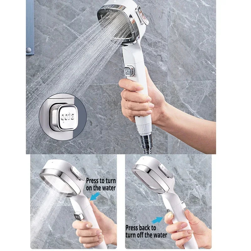 High Pressure 3 Modes Adjustable One-Key Stop Water Shower Head Massage Sprayer