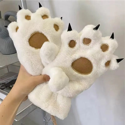 Gants en peluche pour femmes avec pattes d'ours - Mitaines chaudes et moelleuses pour animaux