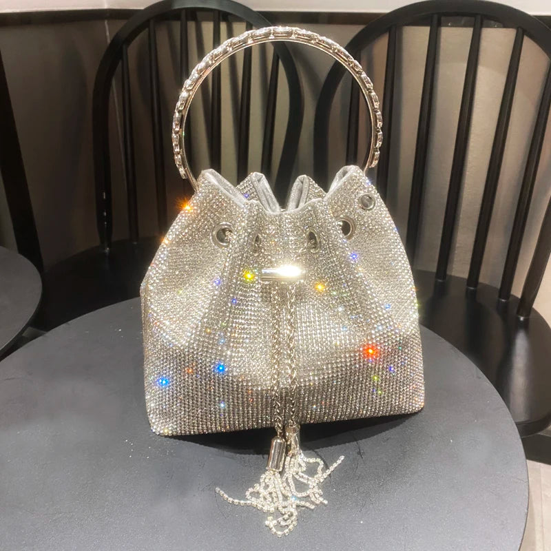 Luxury Designer Crystal Rhinestone Bucket Clutch