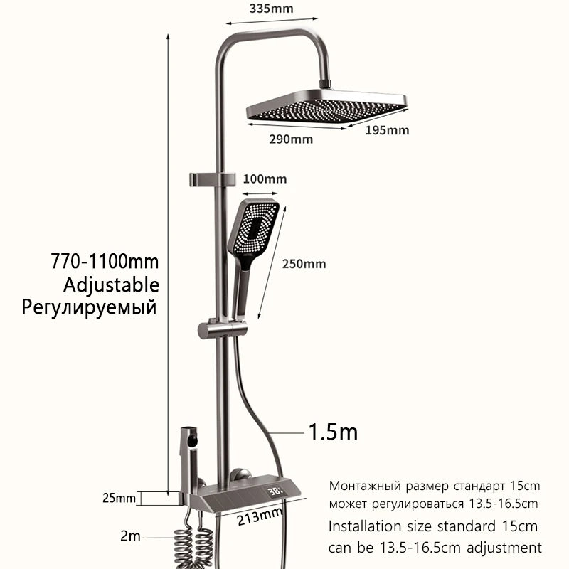 Gray and Black Piano Keys Shower System with LED Digital Tap