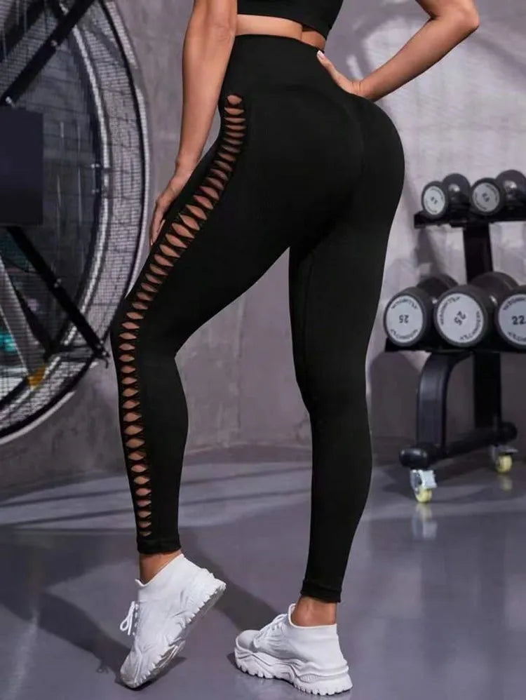 Sexy hohle schwarze nahtlose Fitness-Leggings