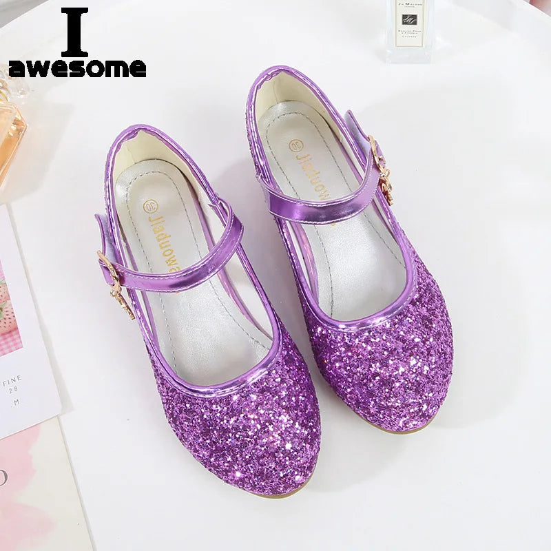 Girls Purple Leather High Heel Shoes