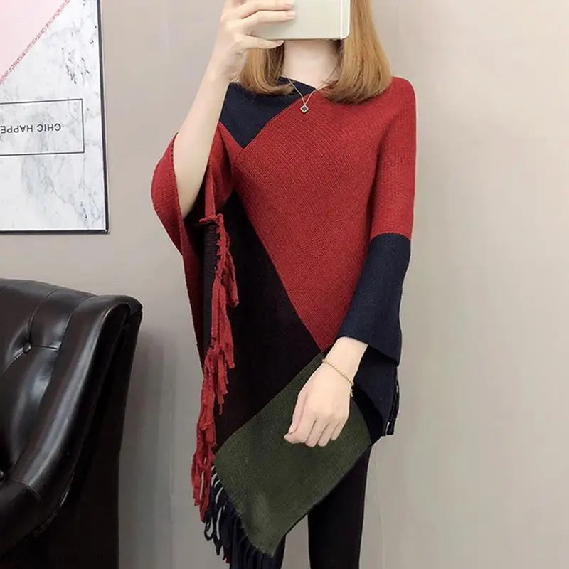 Elegant Winter Oversized Cloak with Tassels for Women