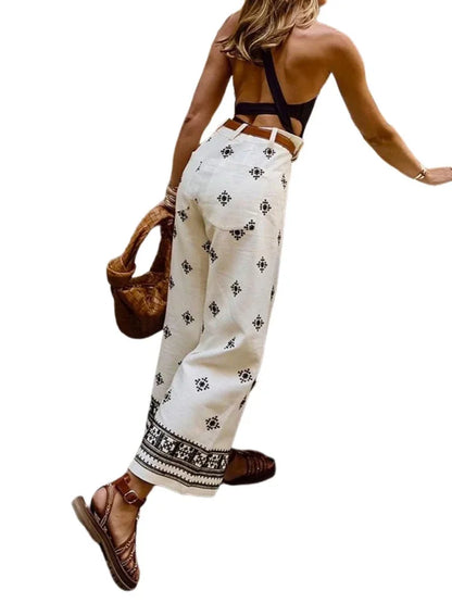 Plus Size Printed Wide Leg Casual Pants