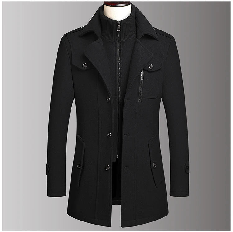 Men's Double Collar Woolen Coat