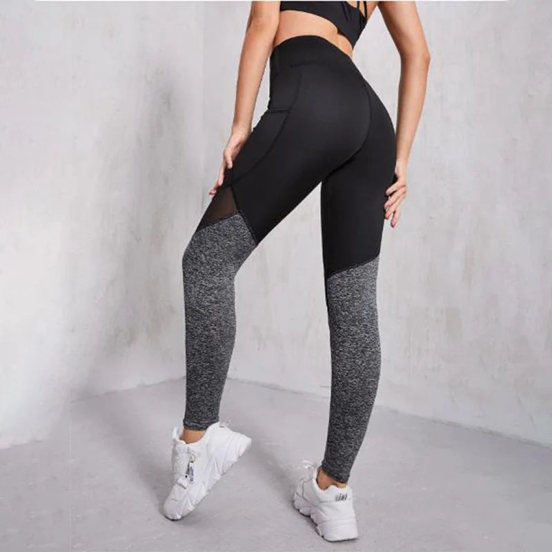 Seamless Mesh Spliced Leggings with Pocket