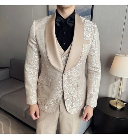 3-Piece High-Density Jacquard Men's Wedding Suit