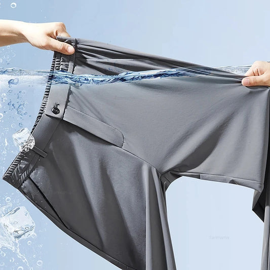 Pantalon slim droit en soie glacée à séchage rapide pour homme