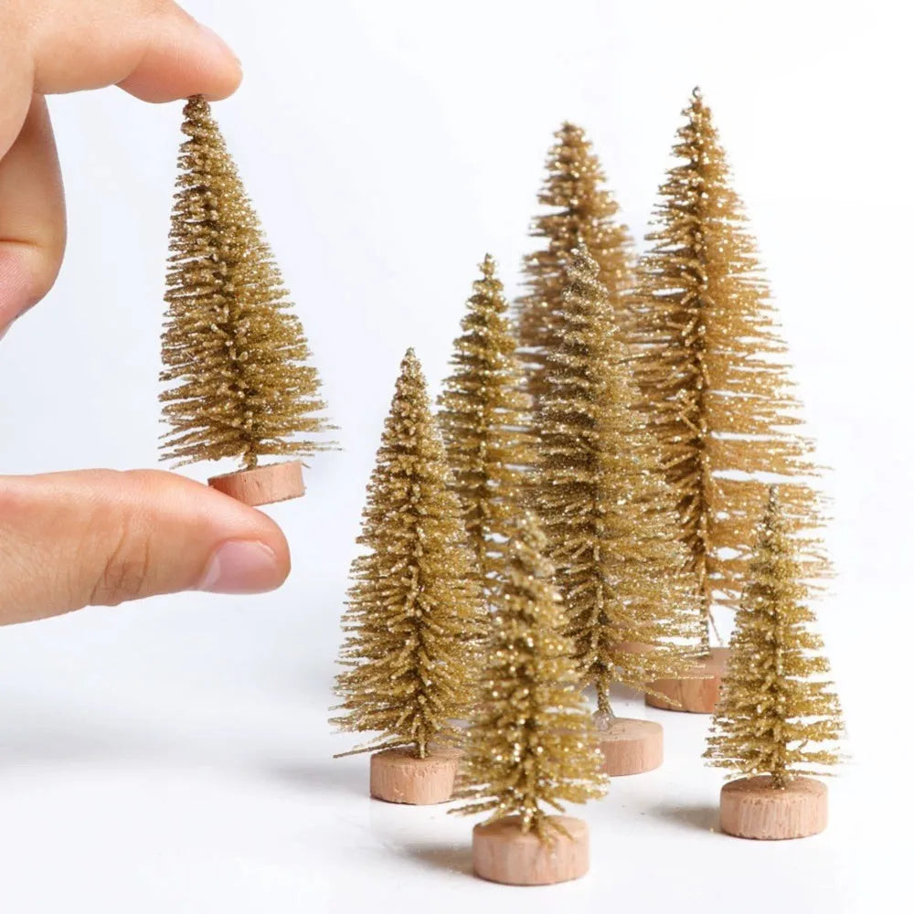 Lot de 8 mini sapins de Noël à paillettes pour la décoration