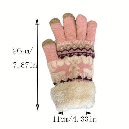 Gants tactiles en tricot jacquard motif renne de Noël