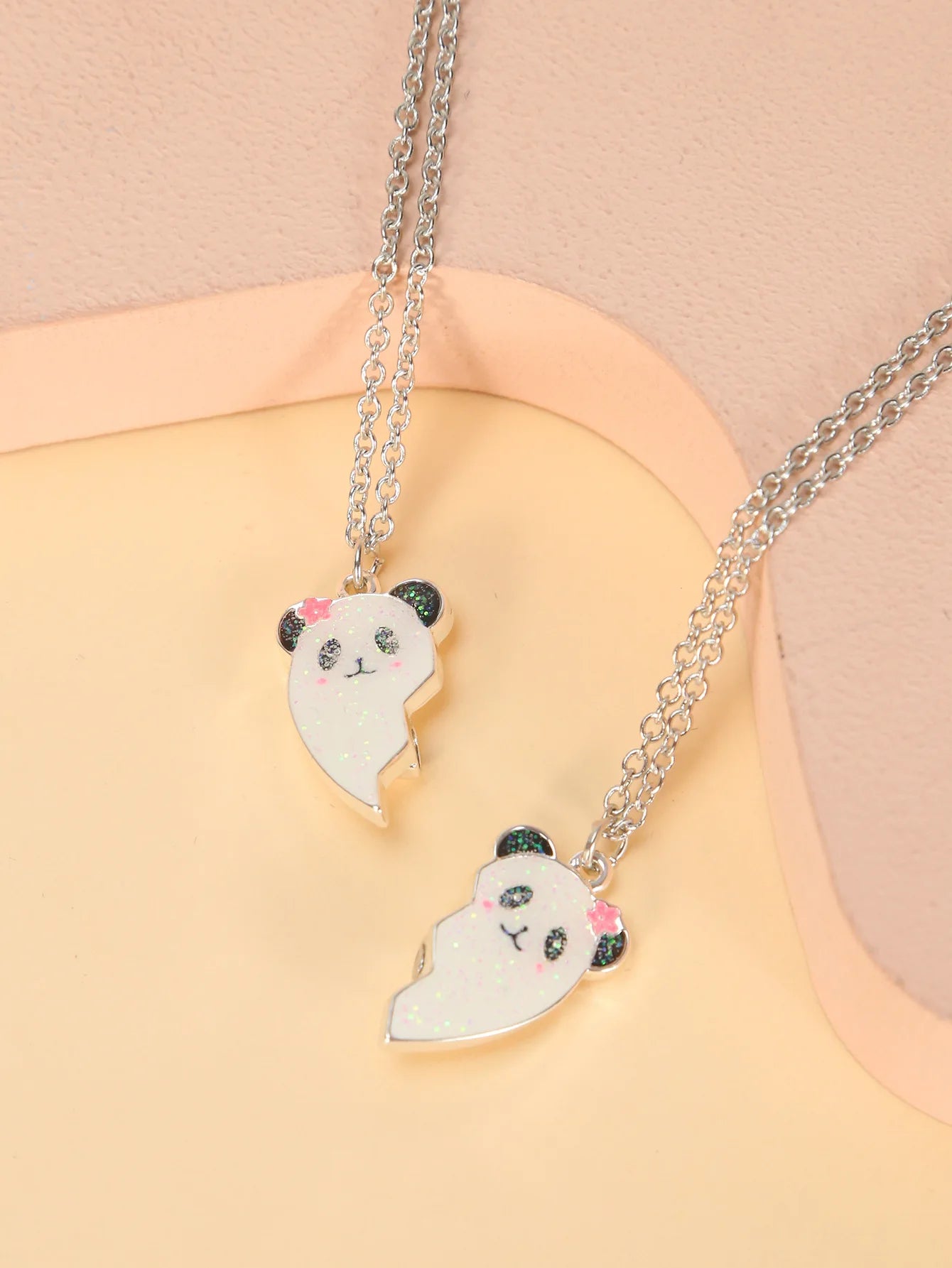 2Pcs Heart-Shaped Magnet Panda Necklaces