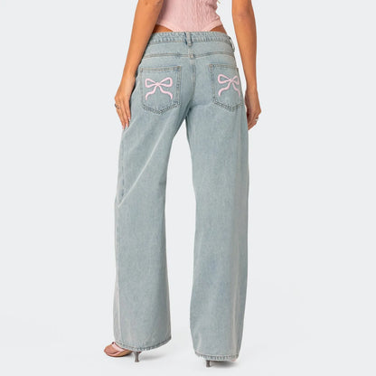 Korean Light Blue High-Waist Wide Leg Jeans