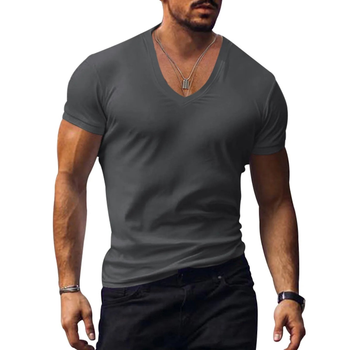 Men's Solid Color T-shirts - Short Sleeve V Neck Streetwear
