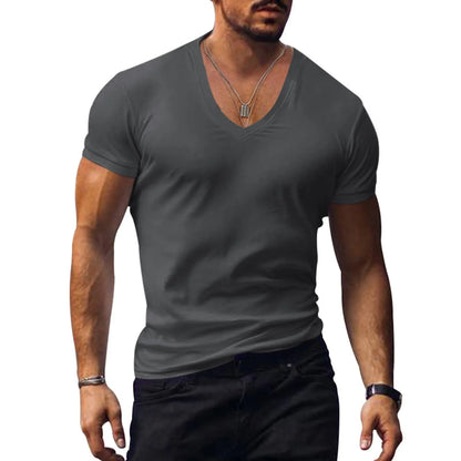 Men's Solid Color T-shirts - Short Sleeve V Neck Streetwear