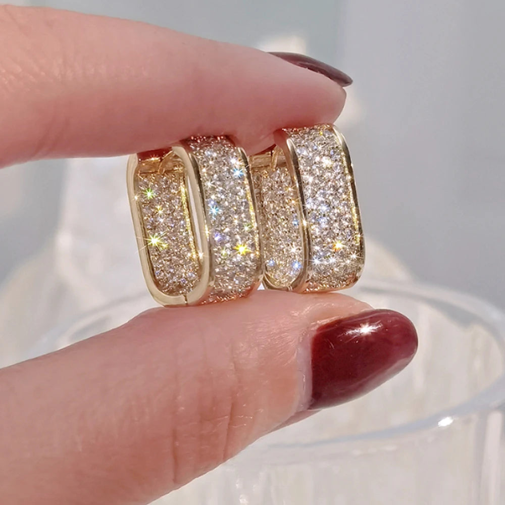 Huitan Korean CZ Hoop Earrings for Women