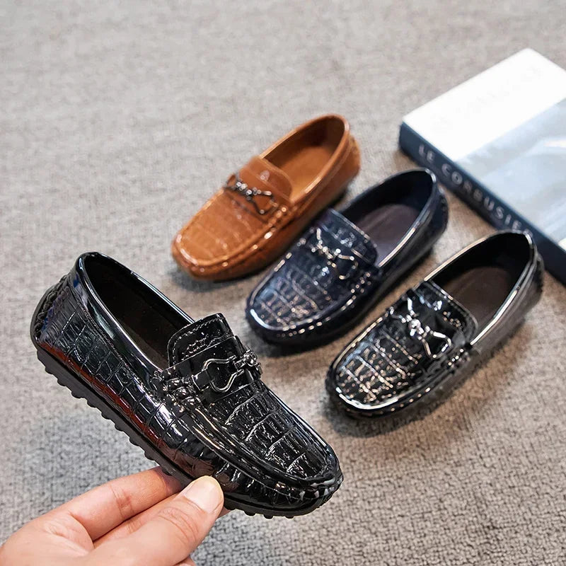 Boys Leather Round-toe Flat Loafers Moccasins