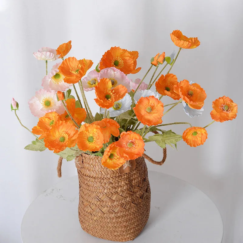 Bouquet de fleurs artificielles en soie de pavot pour décoration d'intérieur