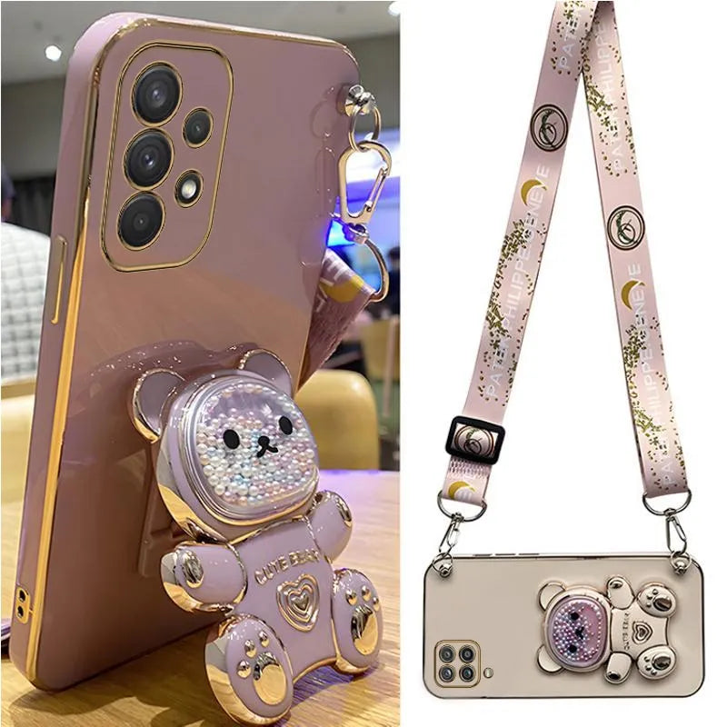 Quicksand Bear Holder Lanyard Phone Case For Samsung Galaxy A32