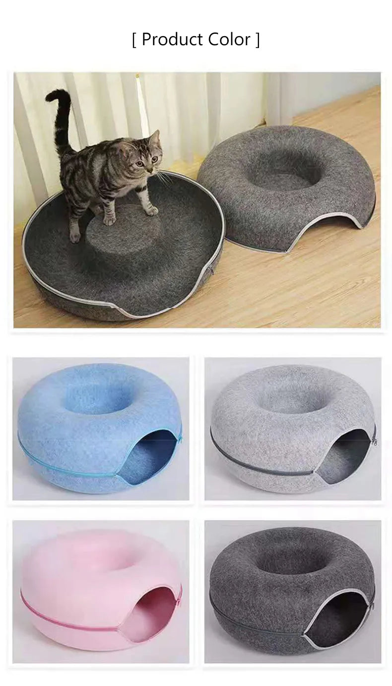 Dual-use Indoor Tunnel Interactive Donut Cat Bed