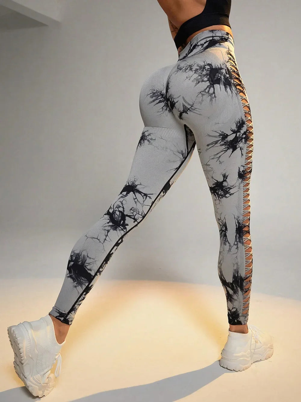 Mesh Tie Dye Hip Lift Pants