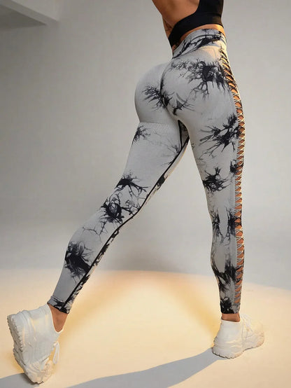 Mesh Tie Dye Hip Lift Pants