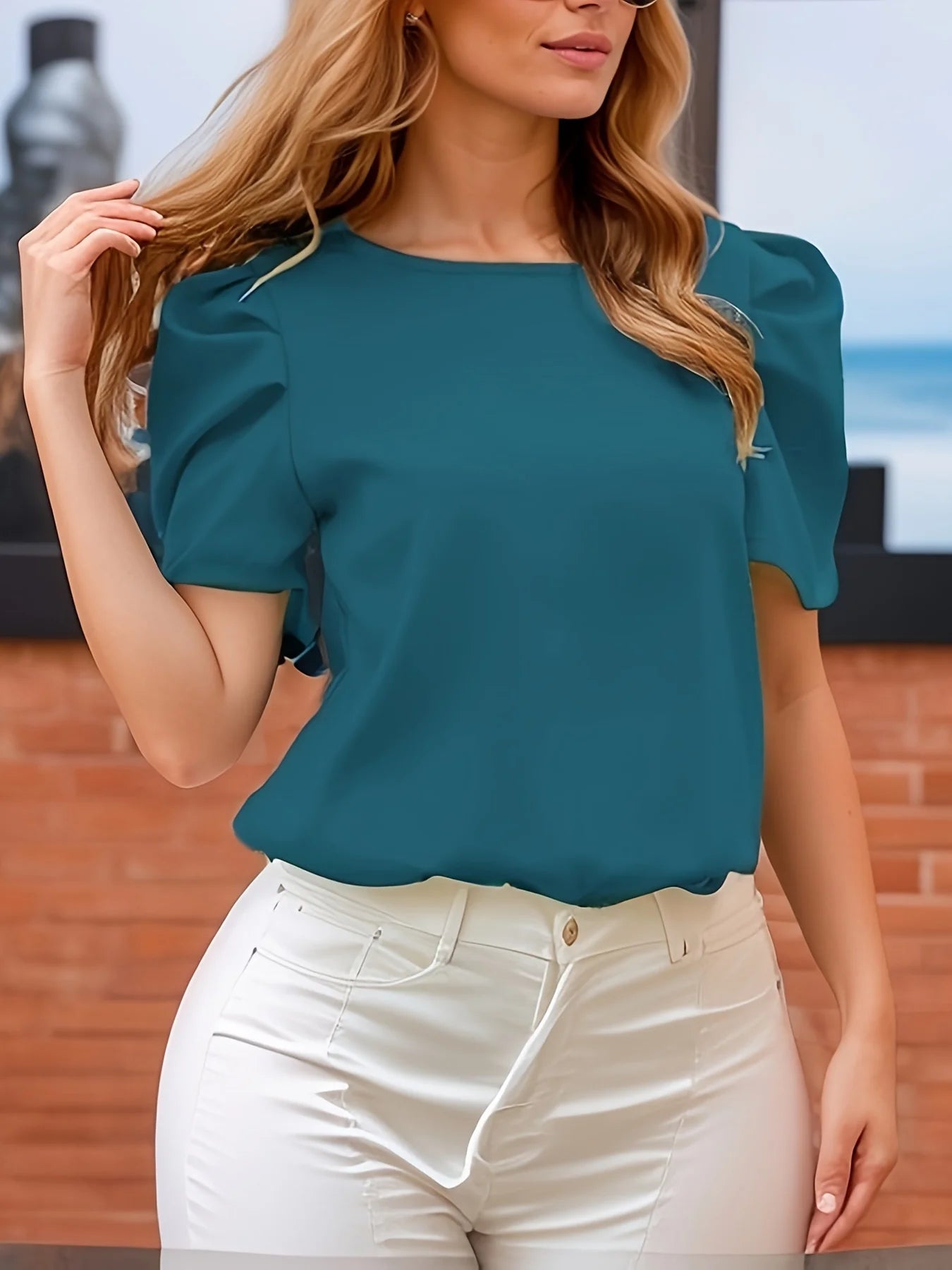 Elegant Puffy Sleeve Tie Jacket Blouse