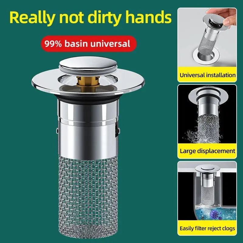 Stainless Steel Washbasin Leak Plug with Odor-Proof Bouncing Core