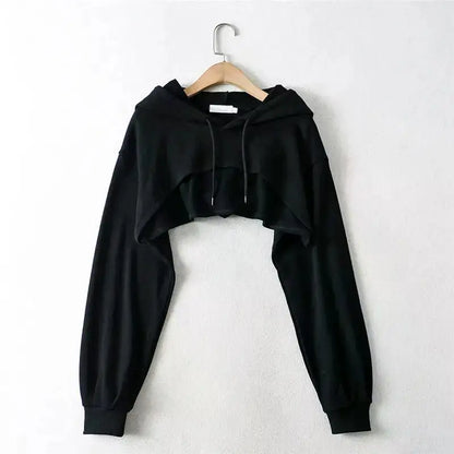 Sweat à capuche court irrégulier à manches longues et col rond Y2K
