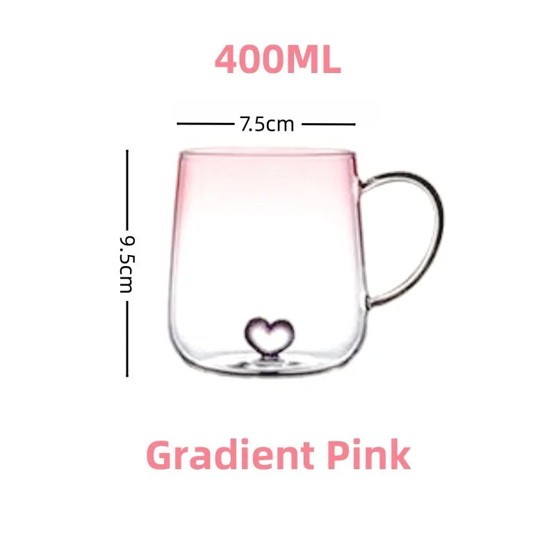 400 ml Kaffeetasse aus Glas mit 3D-Liebesfarbverlauf